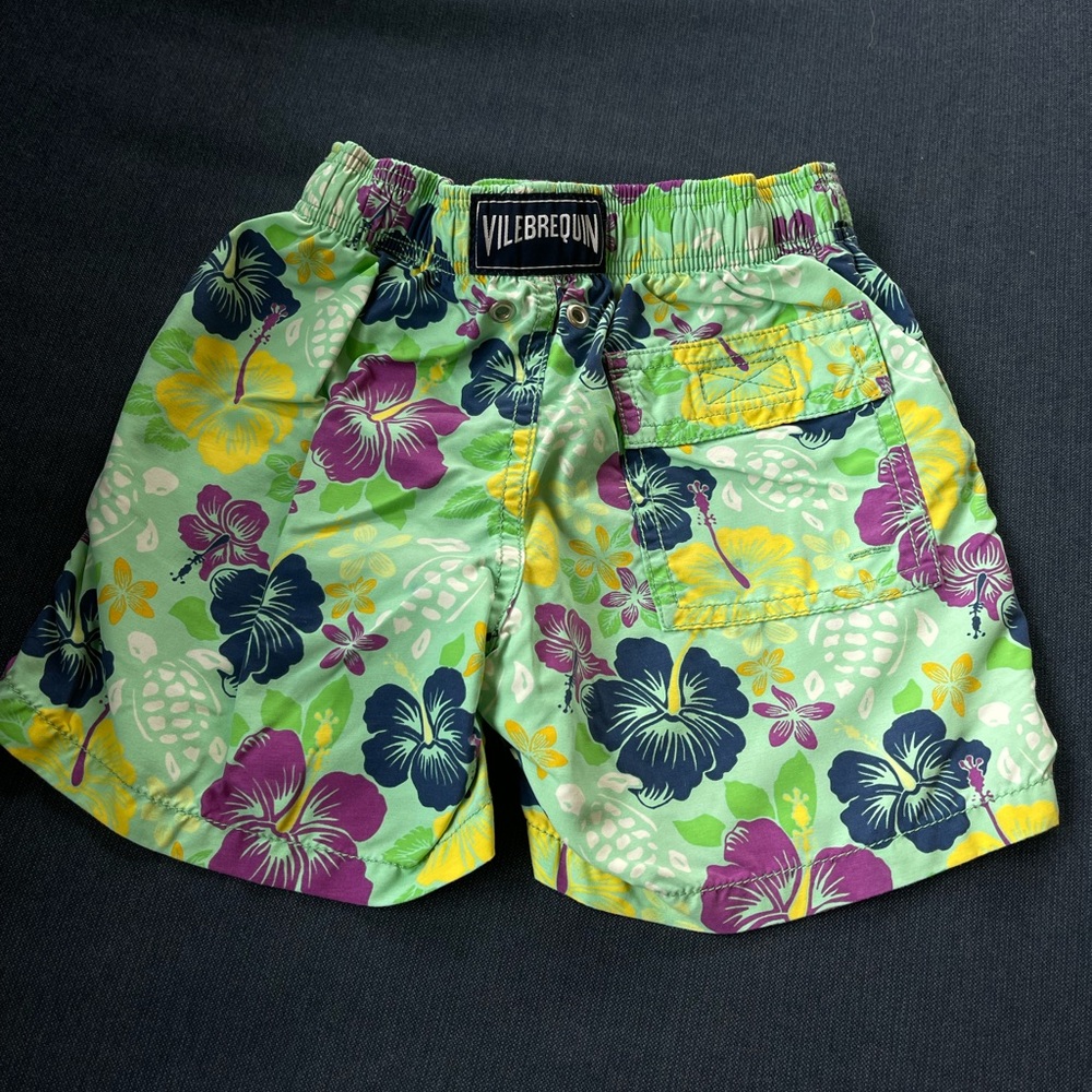 Vilebrequin Kids Floral Swim Trunks in Mint, Navy & Purple